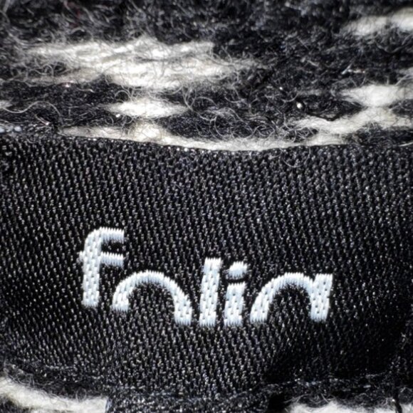 Folia Black & White Lambs Wool Fringe Cardigan Sweater Large Boho Hippie Western - Picture 5 of 7